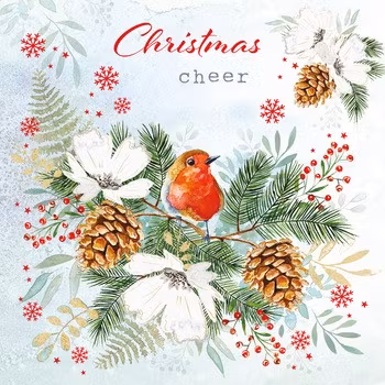 Dubbelt julkort med kuvert - Fågeln på granen (Fraktfritt)