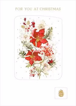 Dubbelt julkort med kuvert - Röda julblommor (Fraktfritt)