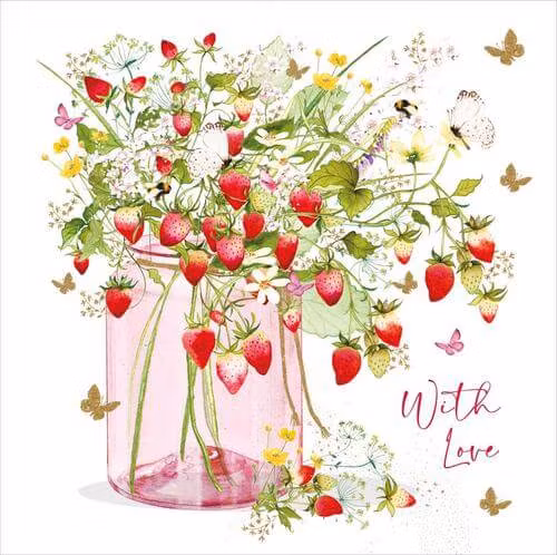 Dubbelt kort med kuvert - Vas med jordgubbsplantor (Fraktfritt)