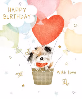 Dubbelt kort med kuvert - Hund Luftballong (Fraktfritt)