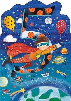 Dubbelt kort med kuvert - 5 år Superhjälte i rymden (Fraktfritt)
