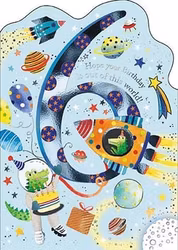 Dubbelt kort med kuvert - 6 år - Krokodiler i rymden (Fraktfritt)