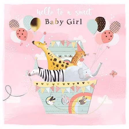 Dubbelt kort med kuvert - Baby Girl Zoo djur (Fraktfritt)