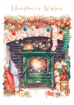 Dubbelt julkort med kuvert - Framför spisen (Fraktfritt)