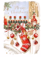 Dubbelt julkort med kuvert - Strumpa vid spisen (Fraktfritt)