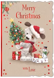 Dubbelt julkort med kuvert - Hunden med granen (Fraktfritt)