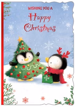 Dubbelt julkort med kuvert - Uppklädda pingviner (Fraktfritt)