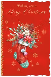 Större dubbelt julkort med kuvert - Fylld julstrumpa (Fraktfritt)