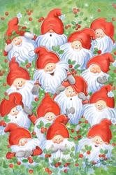 Dubbelt julkort med kuvert - Tomtar i lingonriset (Fraktfritt)