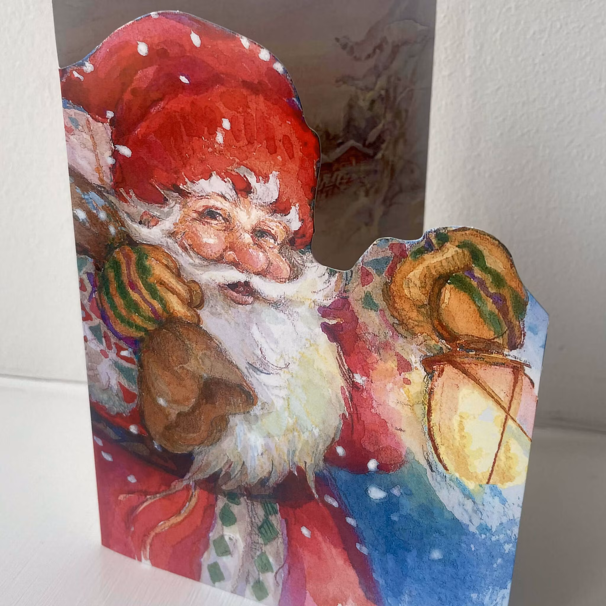 Utskuret julkort med kuvert - Tomten med lyktan (Fraktfritt)