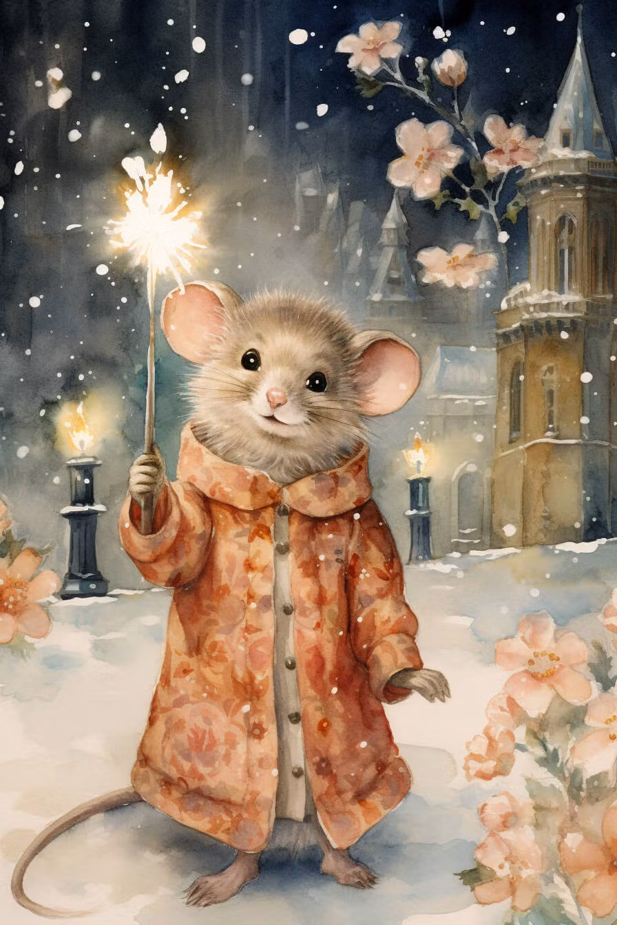 Dubbelt kort med kuvert - Tomtebloss i vinternatten (Fraktfritt)