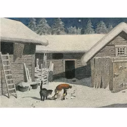 Enkelt Julkort - Tomten och katten (Fraktfritt)