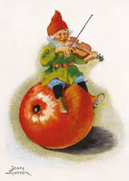 Enkelt julkort utan kuvert - Tomten och juläpplet (Fraktfritt)