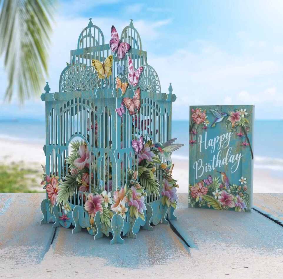 Magiska gratulationskort - Tropisk fågelbur (Fraktfritt)