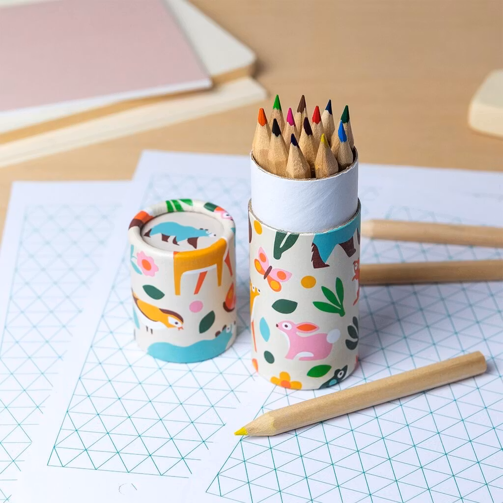 Små pennor i en tub - Skogsdjur (12 pennor)