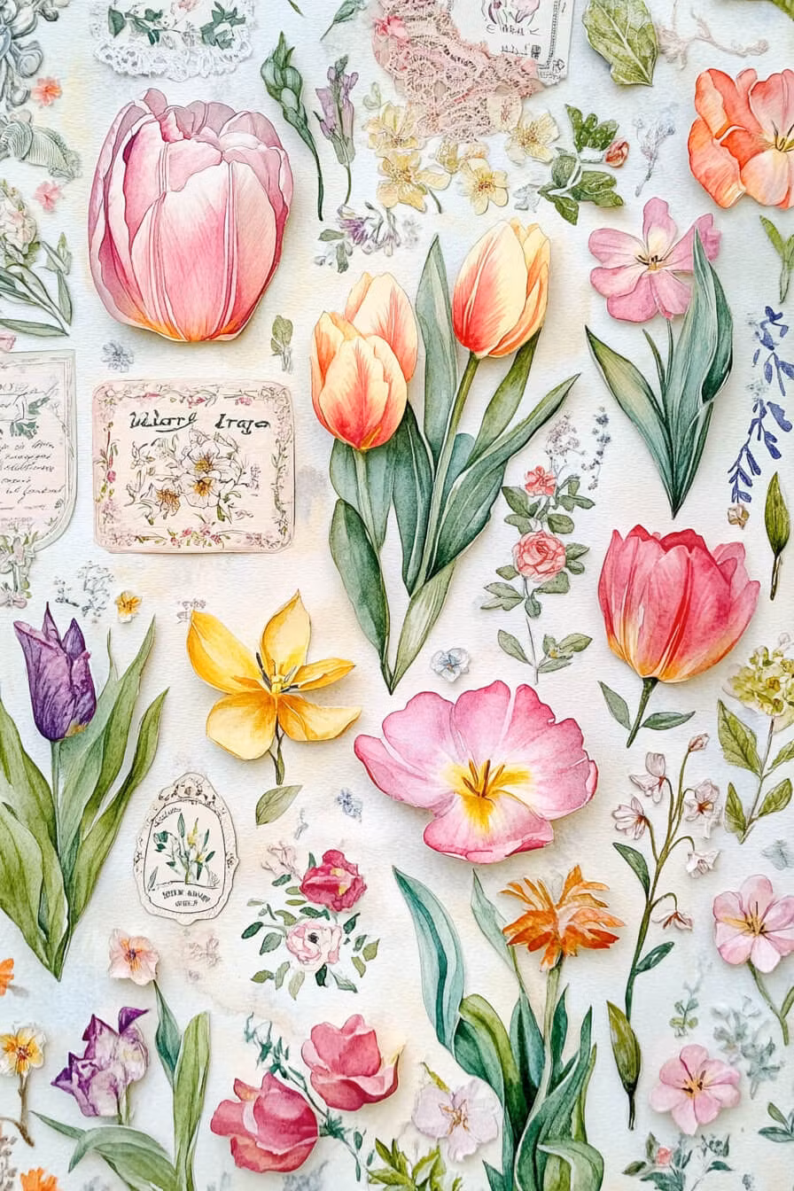 Dubbelt kort med kuvert - Tulpaner och blommor (Fraktfritt)