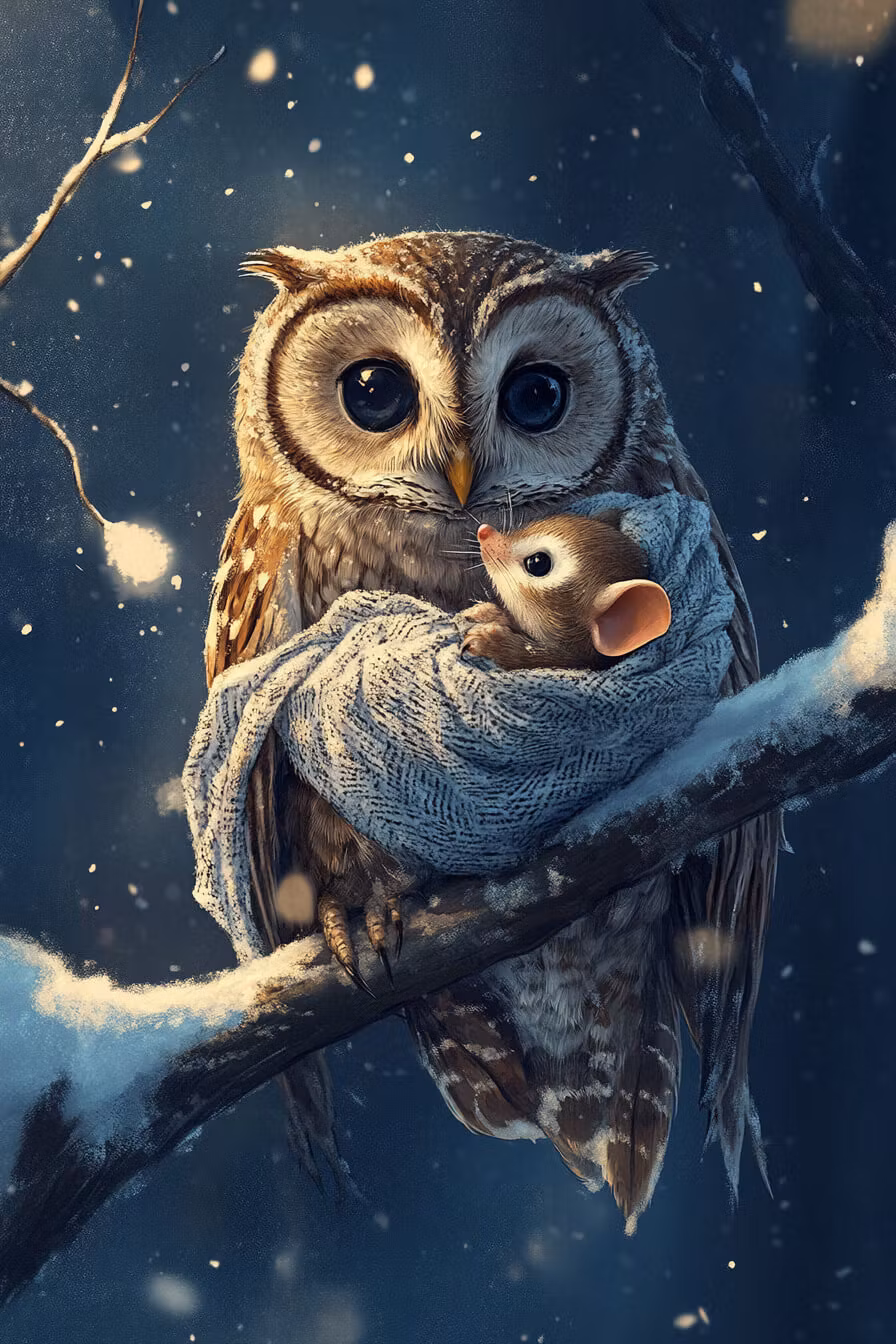 Dubbelt kort med kuvert - Ugglan och musen (Fraktfritt)