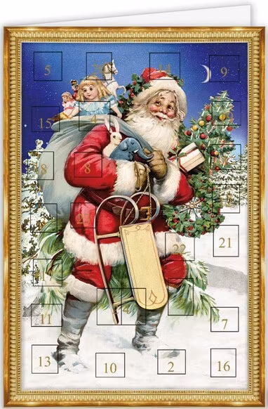 Liten Adventskalender som julkort - Här kommer tomten (Fraktfritt)