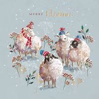 Dubbelt julkort med kuvert - Uppklädda julfår (Fraktfritt)