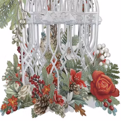 Magiskt julkort - Julblommor och fågelbur (Fraktfritt)