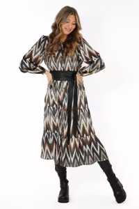 CAPRI MAVEN DRESS GRANITE GREY/CACAO/CREME