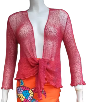 Luftig stickad nätkofta. Lila. One size