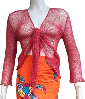 Luftig stickad nätkofta. Lila. One size