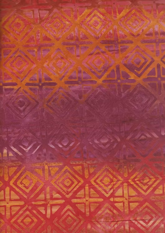 Gul-röd-orangea färger med grafiskt mönster. En av 5 tyger i serie. Foto i A4 storlek