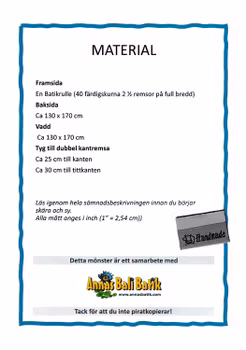 Mönster "Annas Remspläd"  gjord av 40 remsor, storlek 115*155 cm