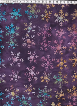 Burgundy-lila med flerfärgade snöstjärnor.  Bali batik