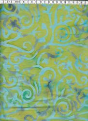 Grönflammigt med ljusblå-grå motiv. Batiktyg från Bali