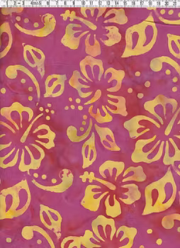 Hibiskus i solgul och cerise – Viskos Batik 140 cm bred