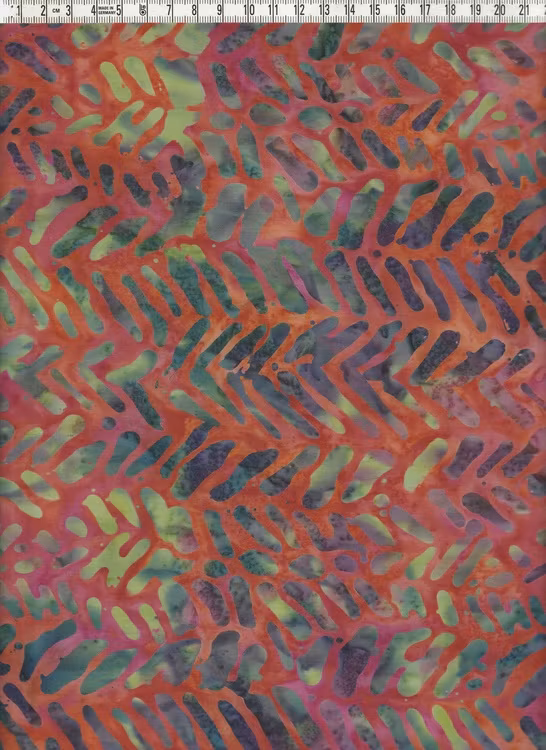 Rödflammig botten med intressant mönster.  Bomullsbatik