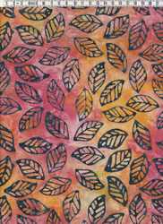 Stilrena löv på flerfärgad botten. Batik ca 110 cm bred