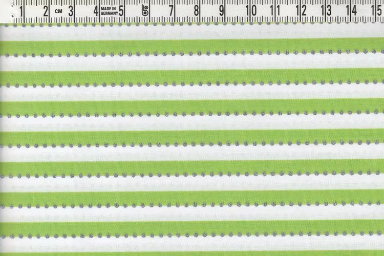 Anthology. Smalrandig grön & vit med silverprickar, 110 cm bred