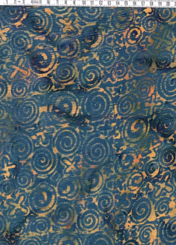 Blå med beige-orange krumelurer. Kräppad viskos