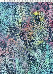 Blå med flerfärgat tryck. Blommor. 140 cm brett