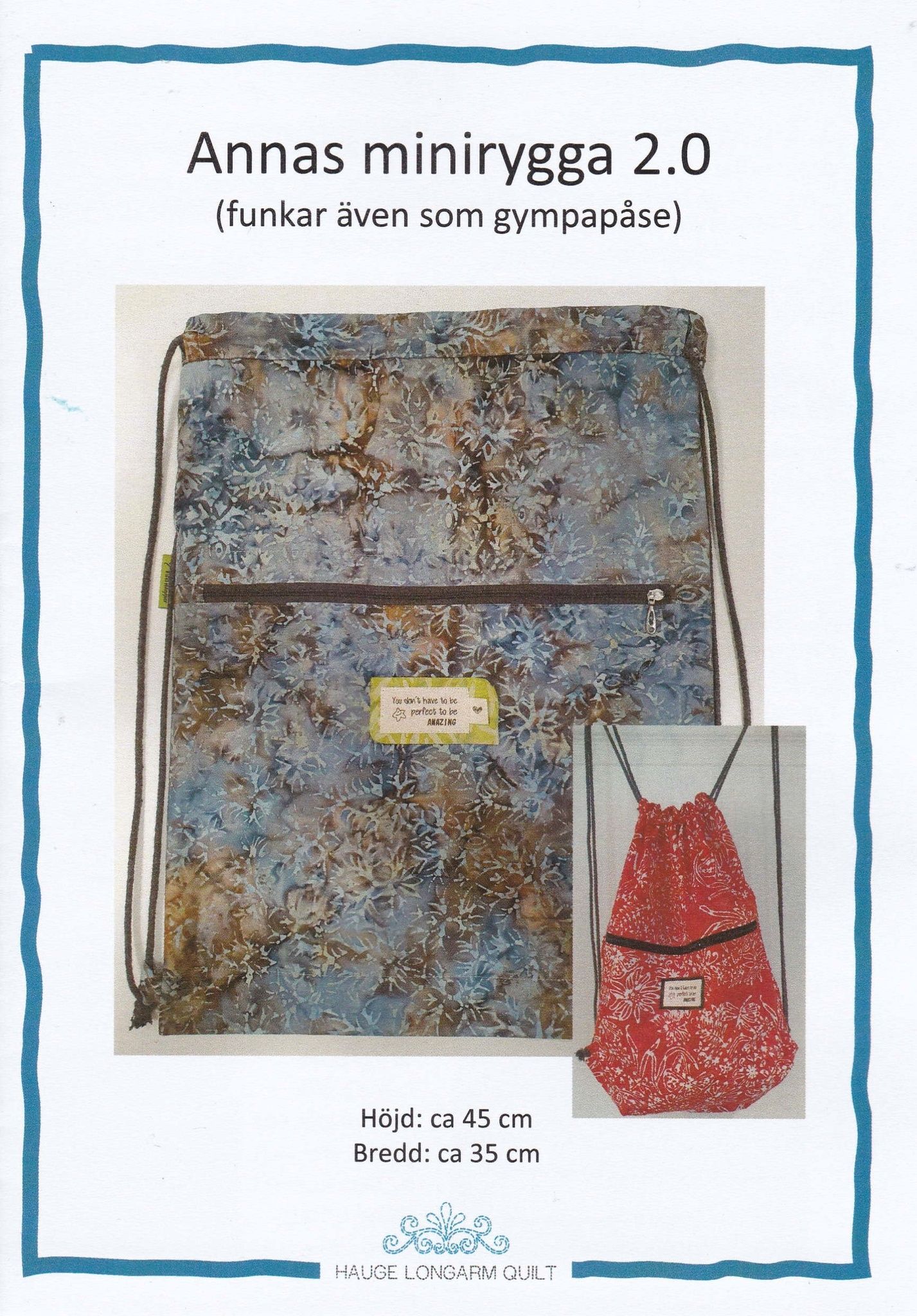 Mönster "Annas Minirygga 2.0" Jättetrevlig och användbar gympapåse