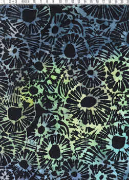 Magiska blommor i grön-blå-violett. Trikå 100% bomull. Bredd 140 cm