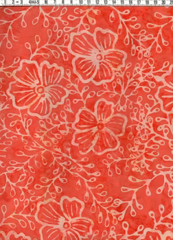 Läckert laxorange med ljusare blommor. Bomull 110 cm.