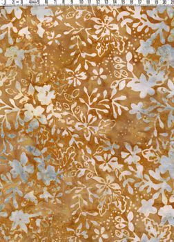 Beige-gul och ljusa växter. Bomullstyg. Batik.  Bredd 275 cm