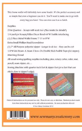 Diva Frame Wallet av Sew Many Creations. Blir 8*4½" stor