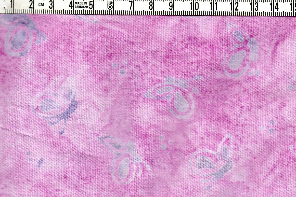 Friska fruktiga färger i rosa och violetta toner.  Batik bomull