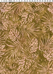 Brungrönflammigt tyg med monsterablad. Batik bomull