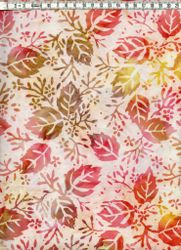 Gul-röd-beige löv och cremefärgad botten. Batik bomull