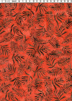 Fyllig, krämig rödorange & brunsvarta kvistar. Batik bomull 110 cm