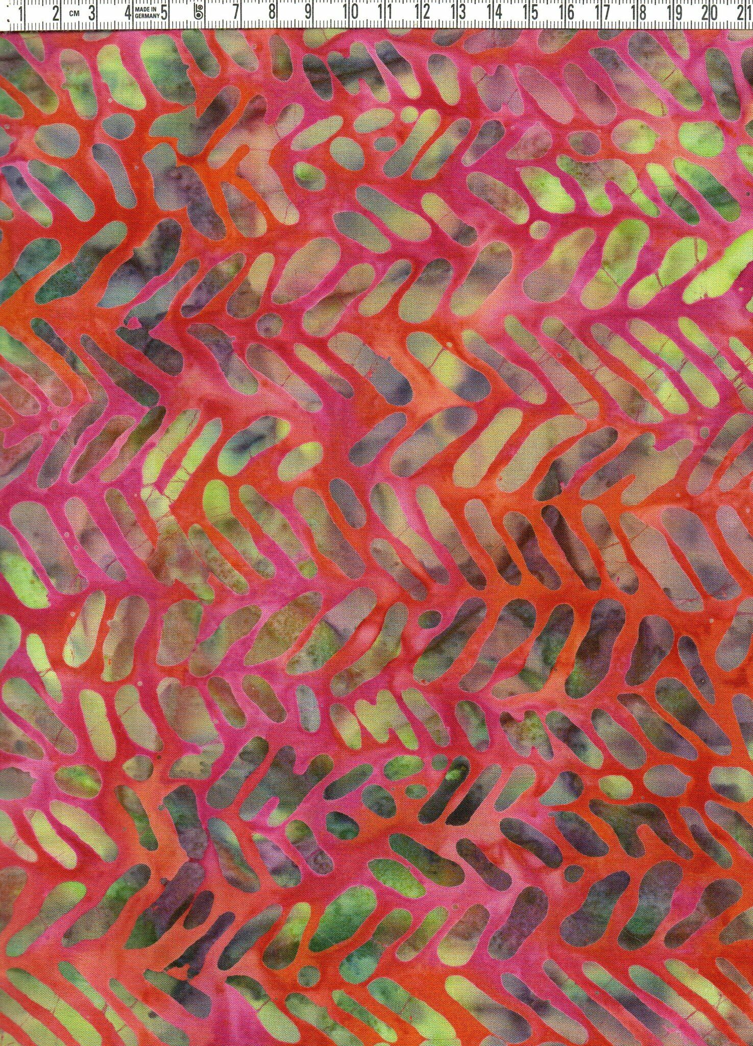 Rödorange strålslinga – Batik Viskos 140 cm bred