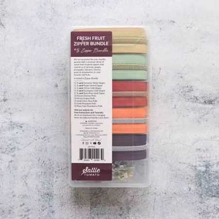 Dragkedjeset Fresh Fruit Zipper Bundle, storlek #5, totalt 5 yard av 5 färger plus 15 kläppar, Sallie Tomato