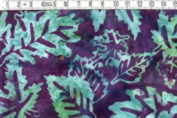 Mörklila och blå-grön-turkos blad. Batik bomull 110 cm