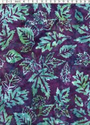 Mörklila och blå-grön-turkos blad. Batik bomull 110 cm